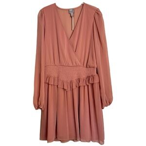 ASOS Pink Ruffled Long Sleeve Smocked Waist Casual Party Dress 12 NEW